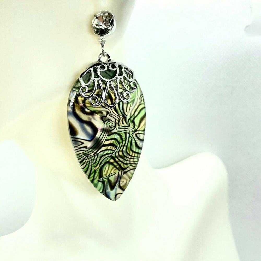 Abalone Colored Silver-Tone Pear Dangle Earrings